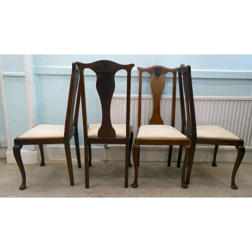 126 - Three sets of four 1920/30s oak framed dining chairs, each in a unique design