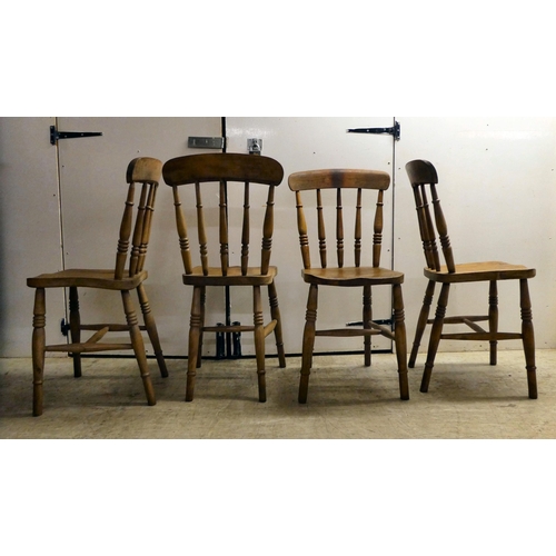 140 - A late 19thC rustic pine, farmhouse style kitchen table, raised on turned legs  29