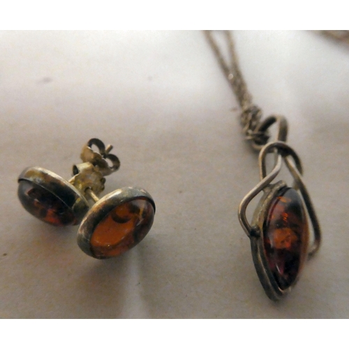 167 - Silver and white metal jewellery, set with amber coloured stones