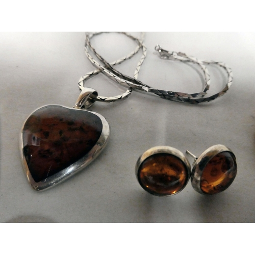 167 - Silver and white metal jewellery, set with amber coloured stones