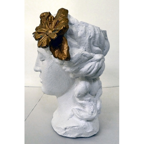 169 - A painted and gilded plaster novelty planter, fashioned as the bust of classical maiden  14