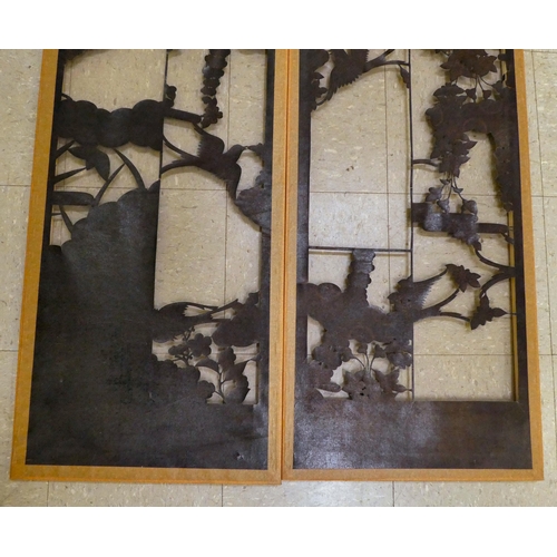 179 - A pair of framed Tatagami stencilled panels  18