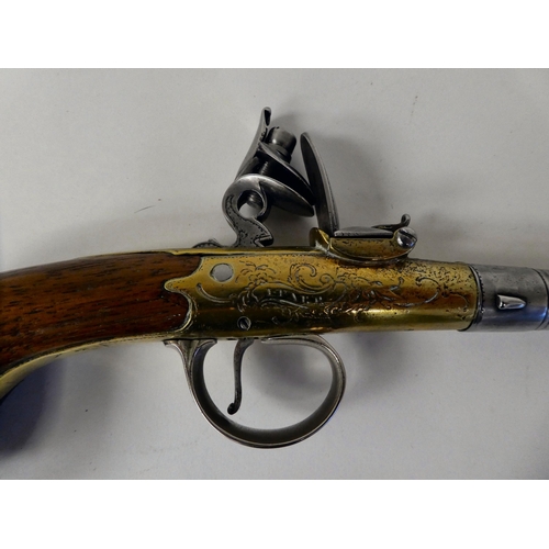 180 - An early 19thC flintlock pistol by Parr with a turn-off cannon barrel, engraved and signed on the br... 