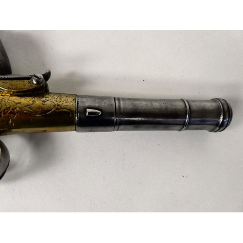 180 - An early 19thC flintlock pistol by Parr with a turn-off cannon barrel, engraved and signed on the br... 