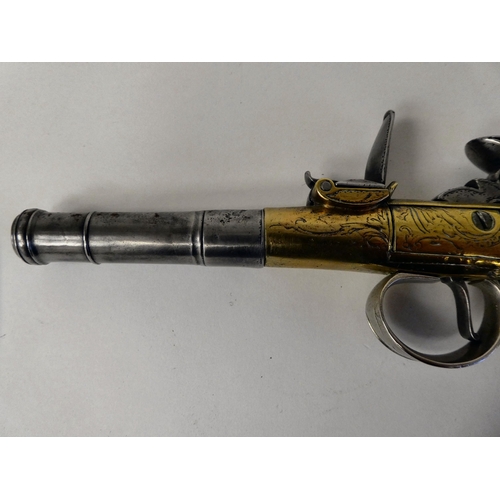 180 - An early 19thC flintlock pistol by Parr with a turn-off cannon barrel, engraved and signed on the br... 