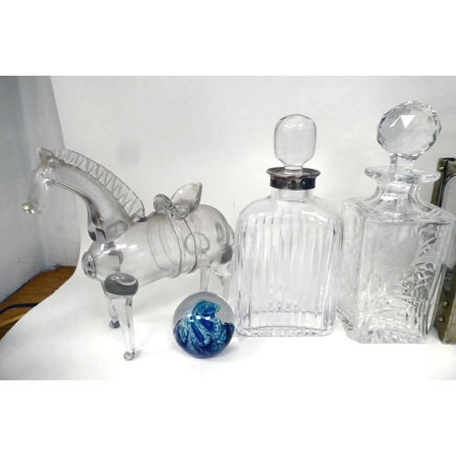 26 - A mixed lot: to include a white metal coloured glass decanter of shouldered, fluted form