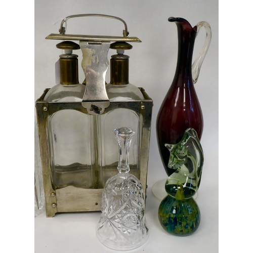 26 - A mixed lot: to include a white metal coloured glass decanter of shouldered, fluted form