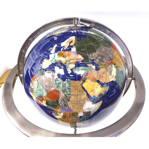 27 - A terrestrial globe, each country set with a regional hardstone, on a gimble fitting  18