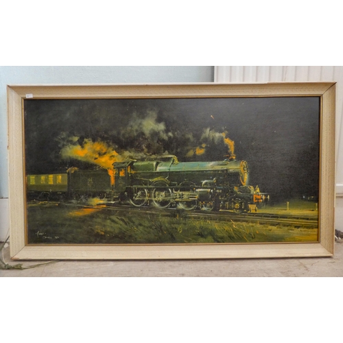 29 - Nine locomotive themed pictures and prints  some bearing signatures  largest 19