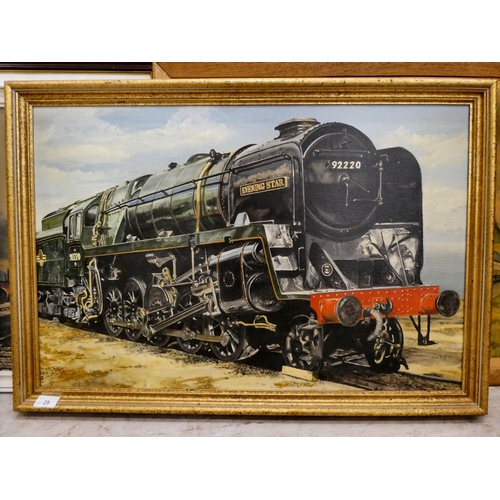 29 - Nine locomotive themed pictures and prints  some bearing signatures  largest 19