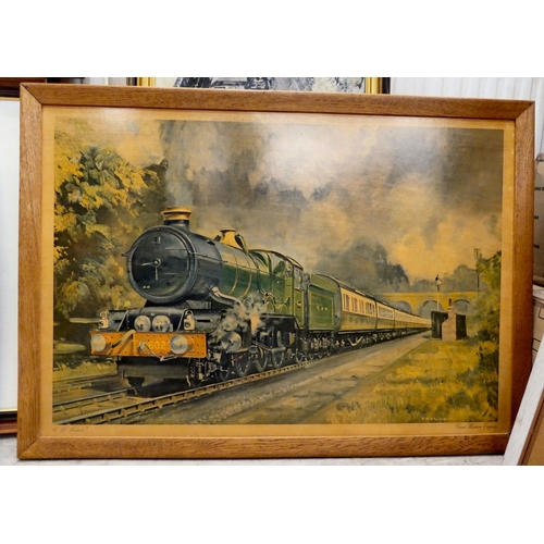 29 - Nine locomotive themed pictures and prints  some bearing signatures  largest 19