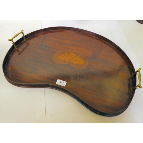 344 - A mixed lot: to include an Edwardian shell marquetry kidney shaped twin handled serving tray  2... 