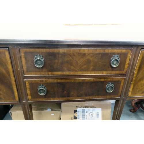 356 - A Regency crossbanded  mahogany sideboard, the straight front with two drawers, flanked by two ... 