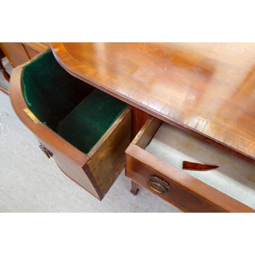 356 - A Regency crossbanded  mahogany sideboard, the straight front with two drawers, flanked by two ... 