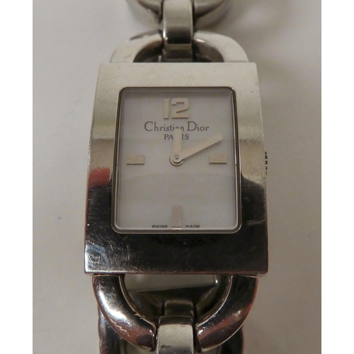 366 - A ladies Christian Dior stainless steel bracelet watch with a mother-of-pearl baton dial 