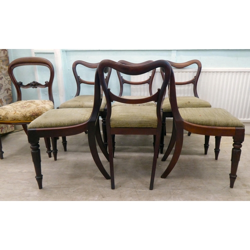 37 - A set of six Victorian mahogany framed balloon back dining chairs with horizontal carved splats and ... 