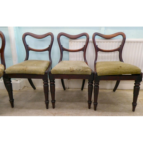 37 - A set of six Victorian mahogany framed balloon back dining chairs with horizontal carved splats and ... 