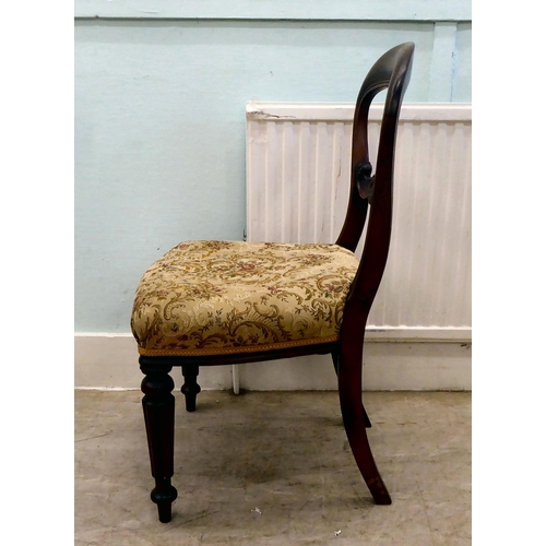 37 - A set of six Victorian mahogany framed balloon back dining chairs with horizontal carved splats and ... 