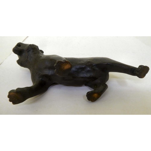 374 - An early 20thC Japanese bronze model, a Jaguar  4.5