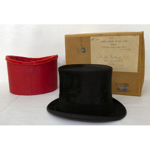 376 - A Lock & Co black silk top hat, reputedly once the property of Sir John Dashwood, West Wycombe P... 