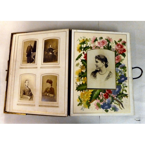 60 - A late Victorian felt covered carte de viste; and a contemporary brown hide album, containing photog... 