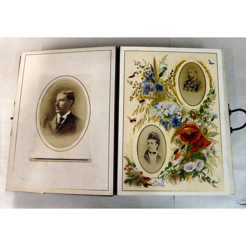 60 - A late Victorian felt covered carte de viste; and a contemporary brown hide album, containing photog... 