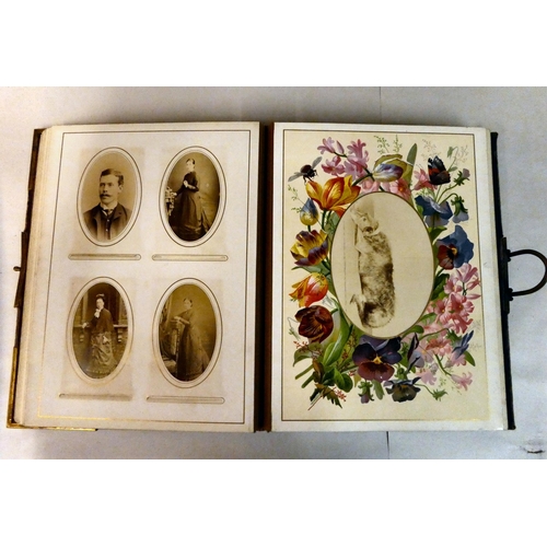 60 - A late Victorian felt covered carte de viste; and a contemporary brown hide album, containing photog... 