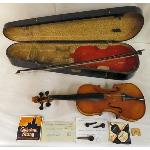 63 - A violin with an inlaid purfled edge and a two-piece back  12.5