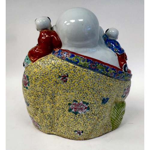 67 - A 20thC Chinese porcelain group, a seated Buddha with five children  bears a seal stamp  11