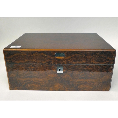 90 - A modern walnut finished humidor with straight sides, a hinged lid and a tray fitted interior  7