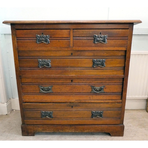 95 - An early 20thC mahogany chest of drawers with two short/three graduated long drawers and cast brass,... 