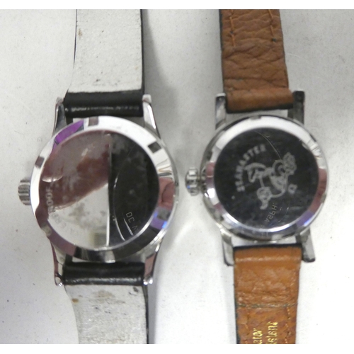 102 - Four ladies Omega stainless steel cased wristwatches, variously faced by baton dials, on hide straps