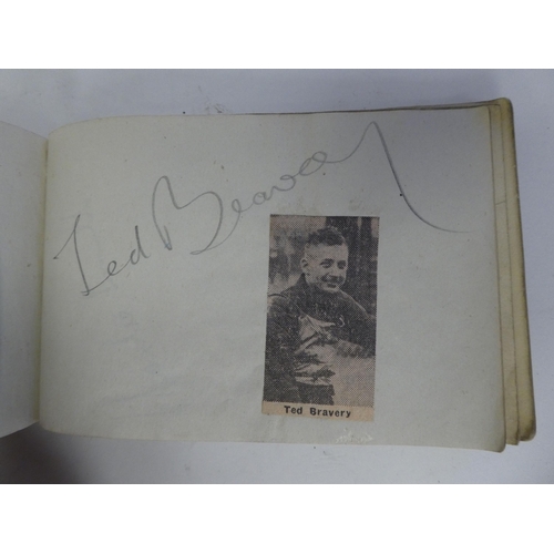 10 - A circa 1930s and later autograph album, bearing signatures and four loose postcards