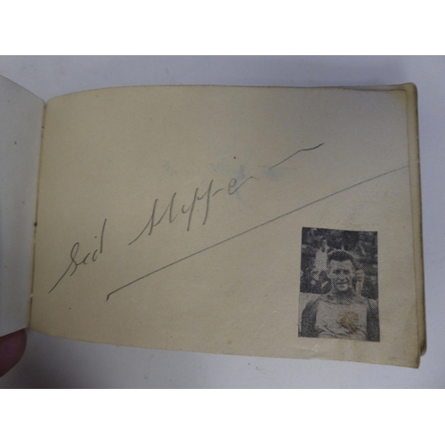 10 - A circa 1930s and later autograph album, bearing signatures and four loose postcards