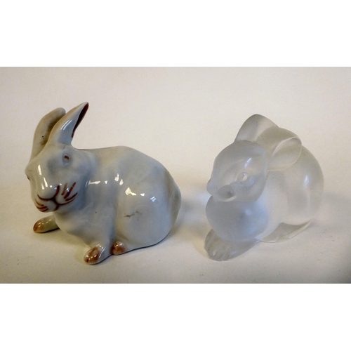 A Lalique frosted glass model, a seated rabbit bears an etched mark 2