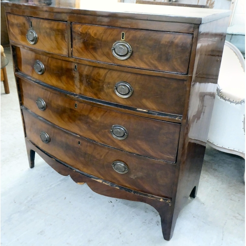 28 - A mid Victorian mahogany five drawer, bowfront dressing chest, raised on tapered legs  41