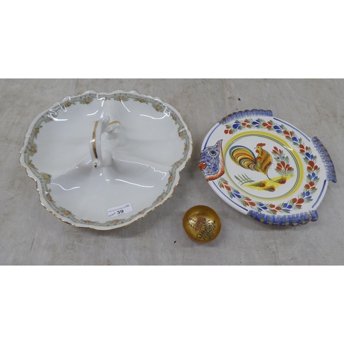 39 - A mixed lot: to include a Limoges porcelain, triple section entrée dish  10