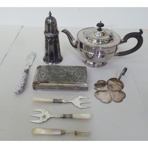 420 - Silver plated and white metal ware: to include a cigarette box with engraved ornament  6