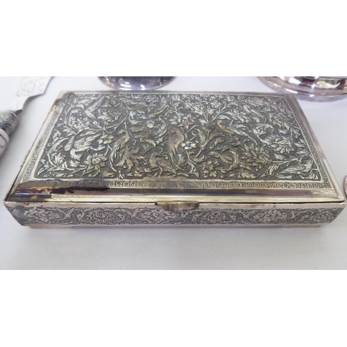 420 - Silver plated and white metal ware: to include a cigarette box with engraved ornament  6