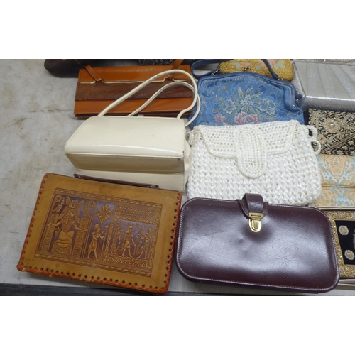 53 - A selection of clutch and handbags, vintage and later beadworked, leather and other examples