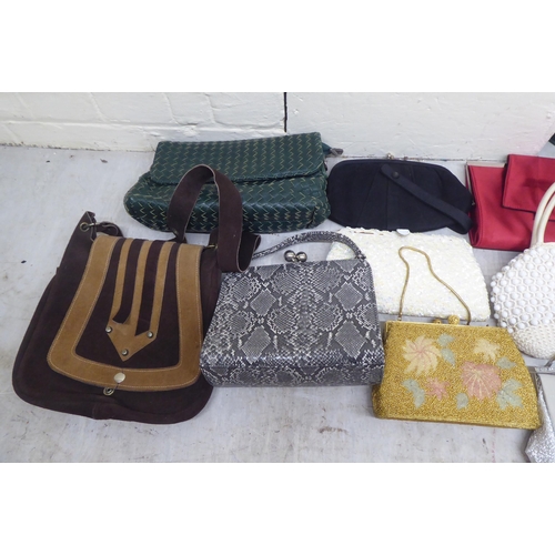 53 - A selection of clutch and handbags, vintage and later beadworked, leather and other examples