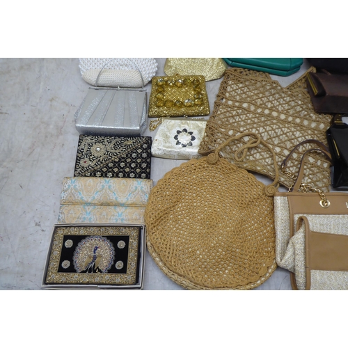 53 - A selection of clutch and handbags, vintage and later beadworked, leather and other examples