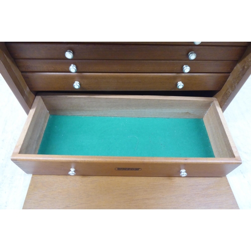 54 - A 1970s Union teak tool chest (empty) with a panelled door front, enclosing five graduated drawers, ... 