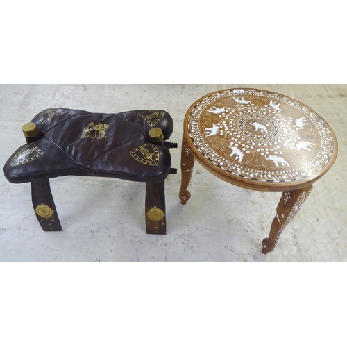 66 - An Indian style faux bone/ebony inlaid, teak occasional table  18