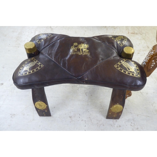 66 - An Indian style faux bone/ebony inlaid, teak occasional table  18