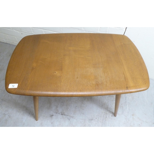 72 - An Ercol lozenge shaped, beech and elm occasional table, raised on turned legs  17