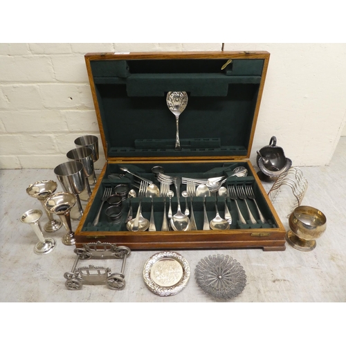 76 - Silver plated flatware and other tableware: to include a six division toastrack