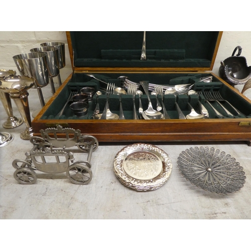 76 - Silver plated flatware and other tableware: to include a six division toastrack