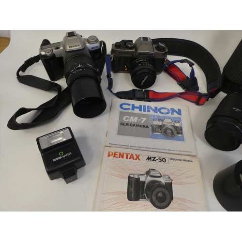 96 - Photographic equipment: to include a Pentax M7-50 camera; and a Chinon CM.7 camera