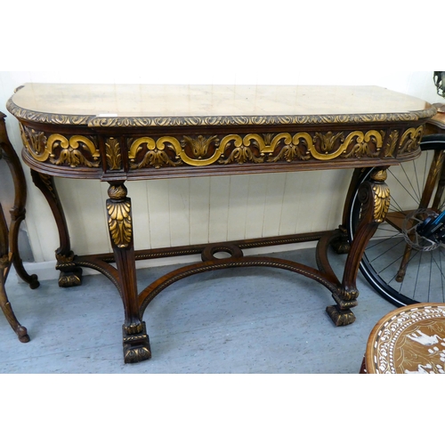 432 - An early 20thC Continental crossbanded burr walnut and other veneer and gilded inverted breakfront s... 